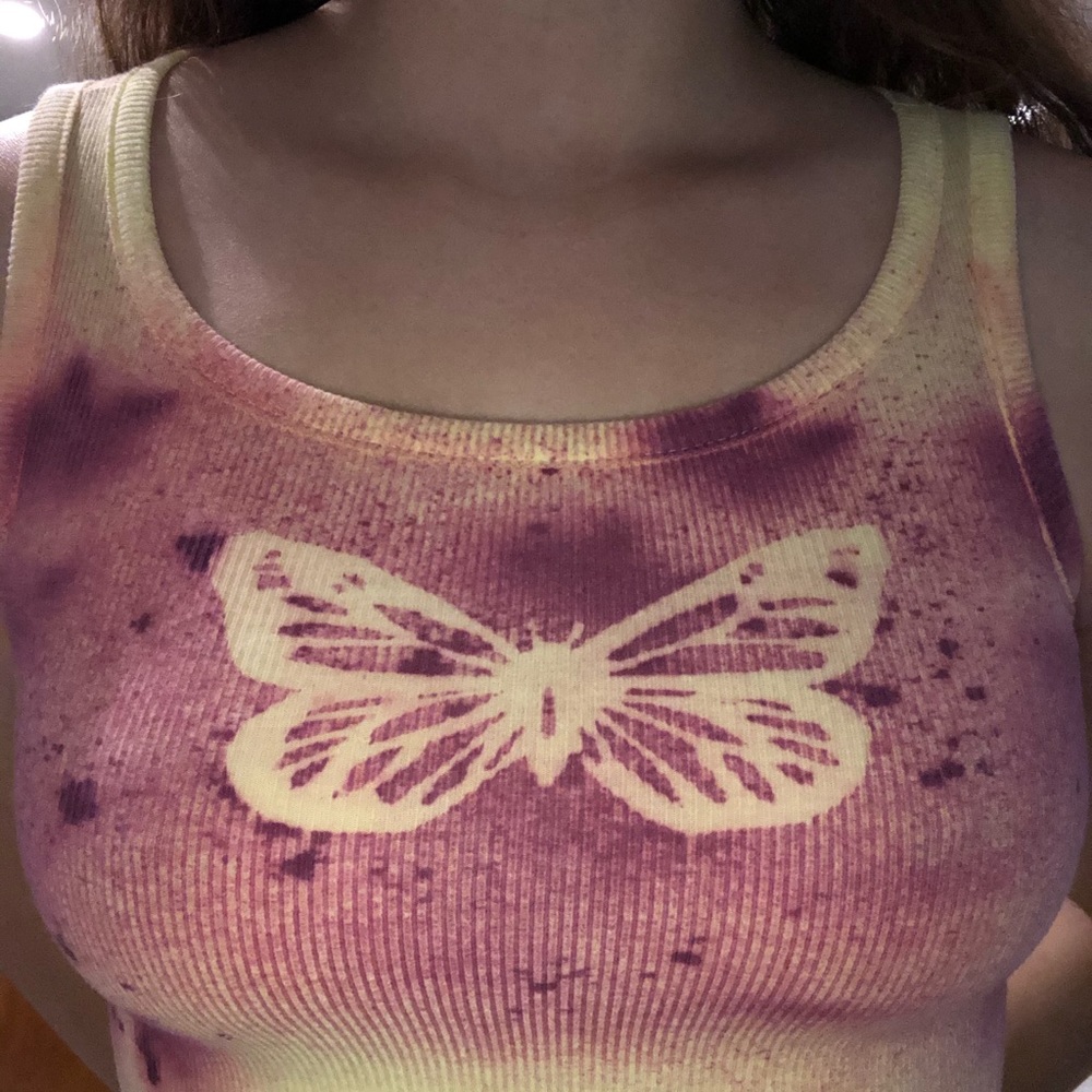 Custom made pink and yellow butterfly crop top!